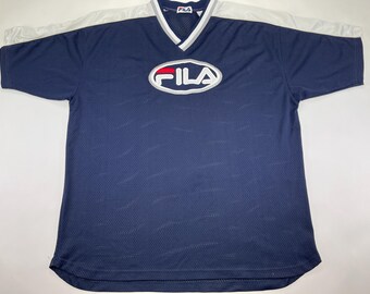 Camiseta FILA, azul, camiseta de baloncesto vintage, ropa hip hop de los 90, camiseta hip hop de los 90, rap, old school, streetwear, talla L para hombre.