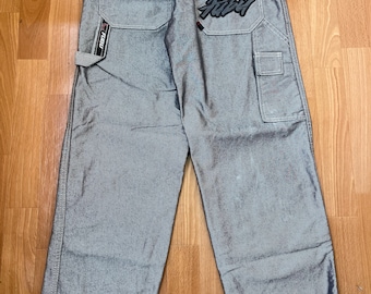 FUBU Jeans, Shiny Gray Vintage Baggy Jeans, Silver Metallic, 90s