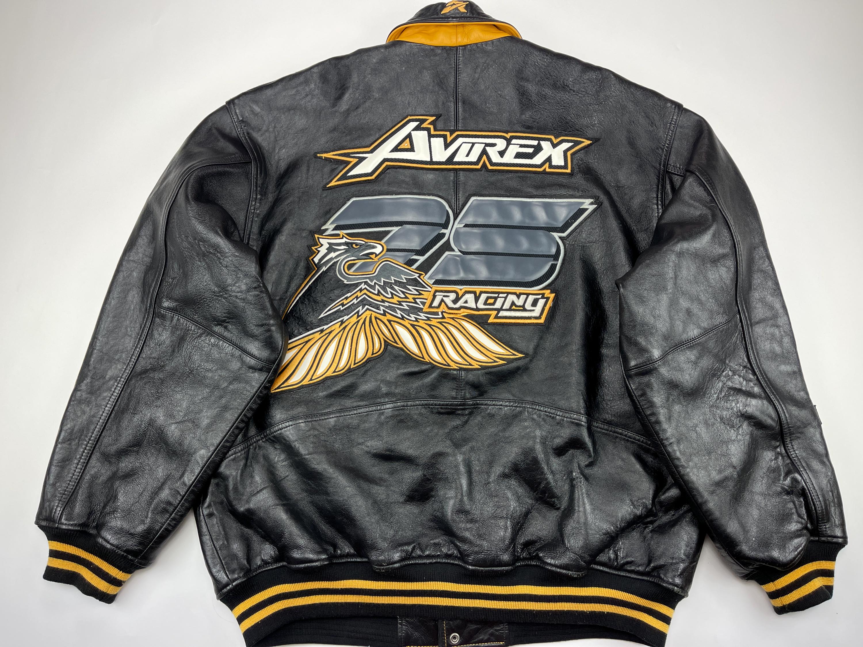 AVIREX Leather Jacket, 25th Racing, Vintage Varsity, 90s Hip Hop