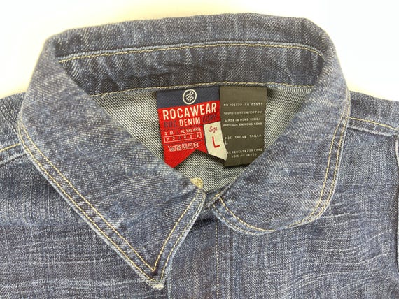 90s ROCAWEAR シャイニーデニム 光沢 Rocawear Jacket, Blue, Vintage Roca Wear Denim Jacket, 90s Hip Hop
