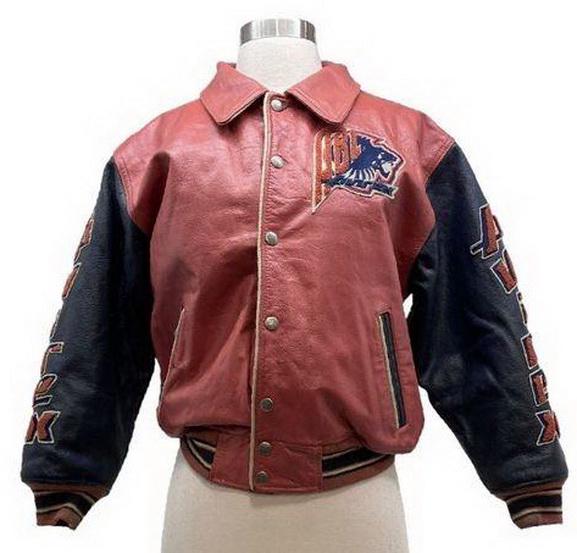 AVIREX Leather Jacket, Black Lions Vintage Varsity Coat 90s Hip