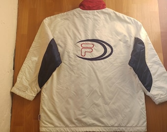 Chaqueta FILA, cortavientos vintage, ropa hip hop de los 90, hip hop de los 90, chaqueta acolchada blanca, rap clásico, streetwear skater Y2K, talla XXL