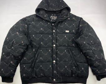 Kurtka Karl Kani, vintage'owa czarna zamszowa kurtka typu parka hip-hop, ubrania hip-hopowe z lat 90., kurtka studencka hip-hopowa z lat 90., OG gangsta rap, rozmiar XXL 2XL