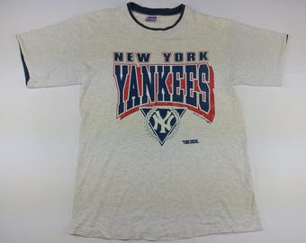 Maillot MLB New York Yankees, chemise de baseball vintage 1991, trench MFG des années 90, vêtements hip-hop des années 90, t-shirt hip hop des années 1990, gris cendré, rap, taille L Large