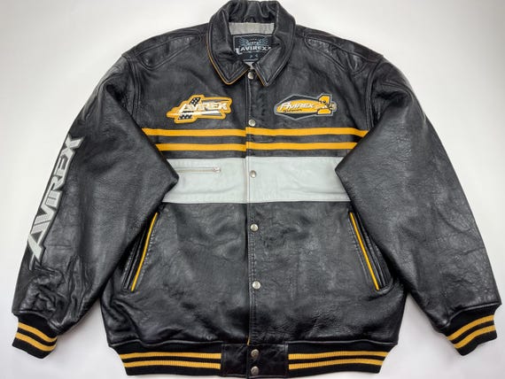 AVIREX Leather Jacket, 25th Racing, Vintage Varsity, 90s Hip Hop