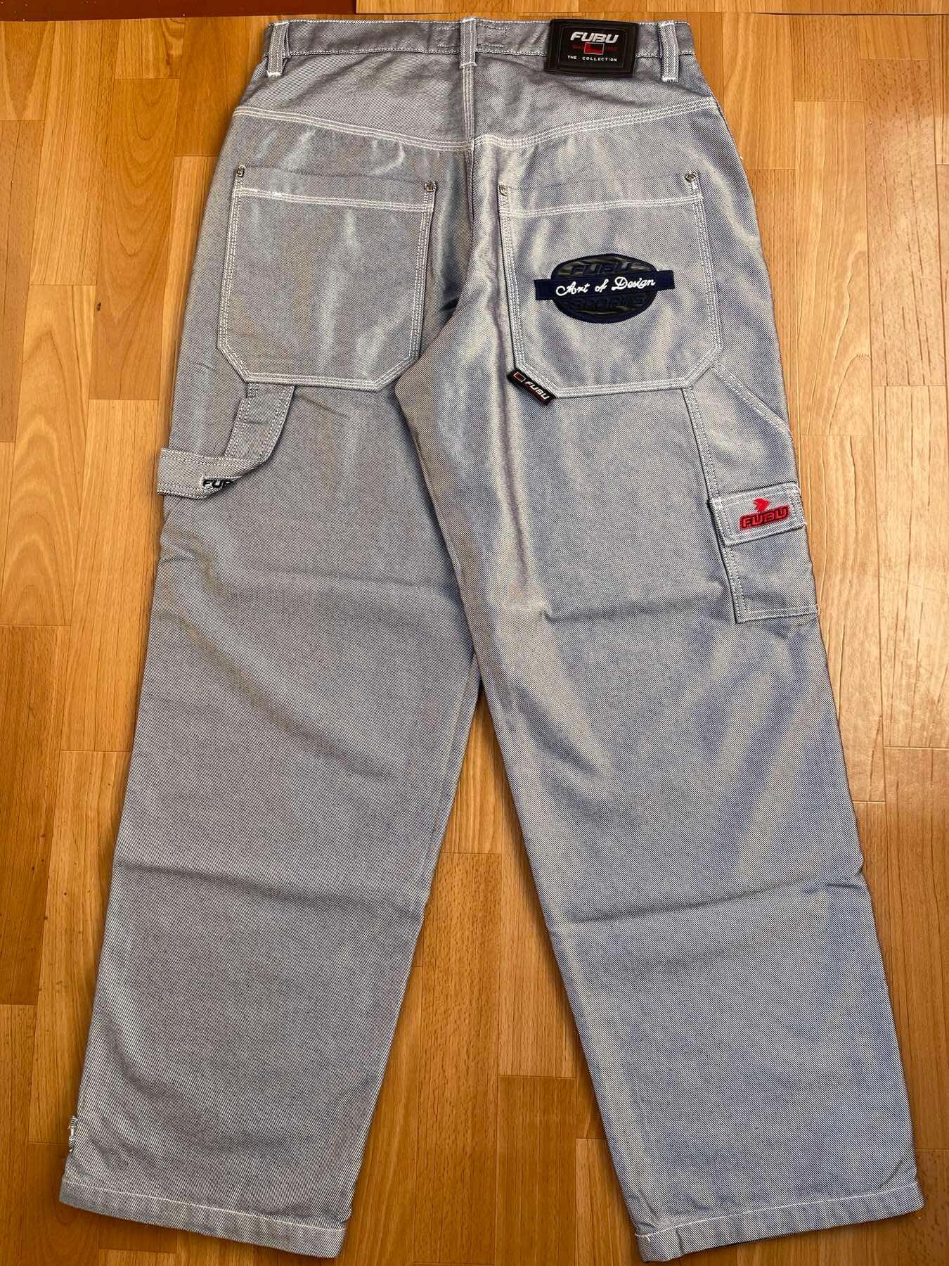FUBU Jeans, Shiny Gray Vintage Baggy Jeans, Silver Metallic, 90s