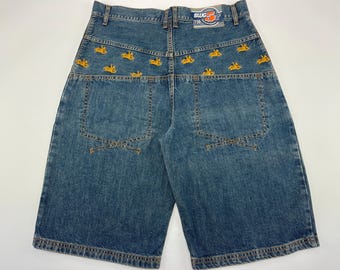 Pantalones cortos SWG Street War Gear, azules, vaqueros vintage, ropa hip hop de los 90, hip hop de los 90, holgados, estilo retro, streetwear, rap, talla 32 W para hombre, nuevos con etiquetas.
