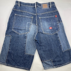 Short en jean Ecko Unltd, short en jean bleu vintage baggy, vêtements hip-hop des années 90, chemise hip hop des années 1990, old school, OG, gangsta rap, taille W 32
