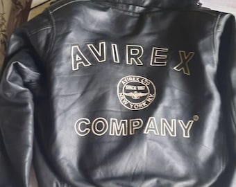 AVIREX leather jacket, vintage varsity, 90s hip hop clothing, 1990s hip-hop coat, old school, Y2K college jacket, skater, mens size M Medium