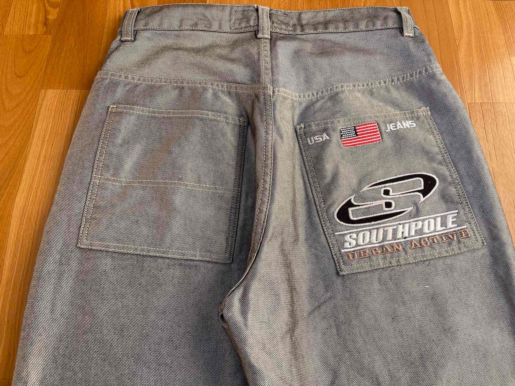 Southpole Jeans, Shiny Gray Vintage Baggy Jeans, Silver Metallic