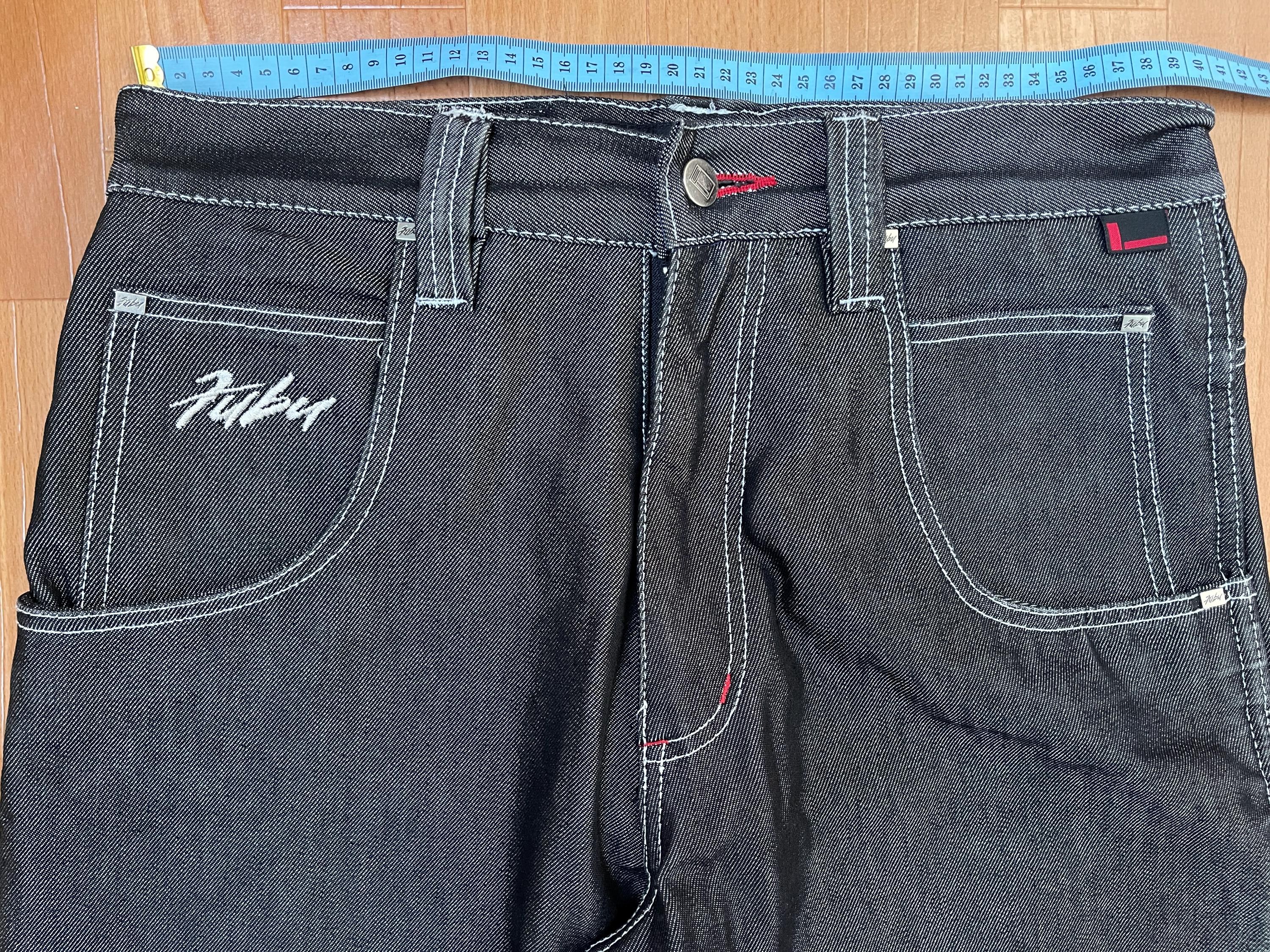 FUBU Jeans, Shiny Black Vintage Baggy Jeans, Silver Metallic, 90s