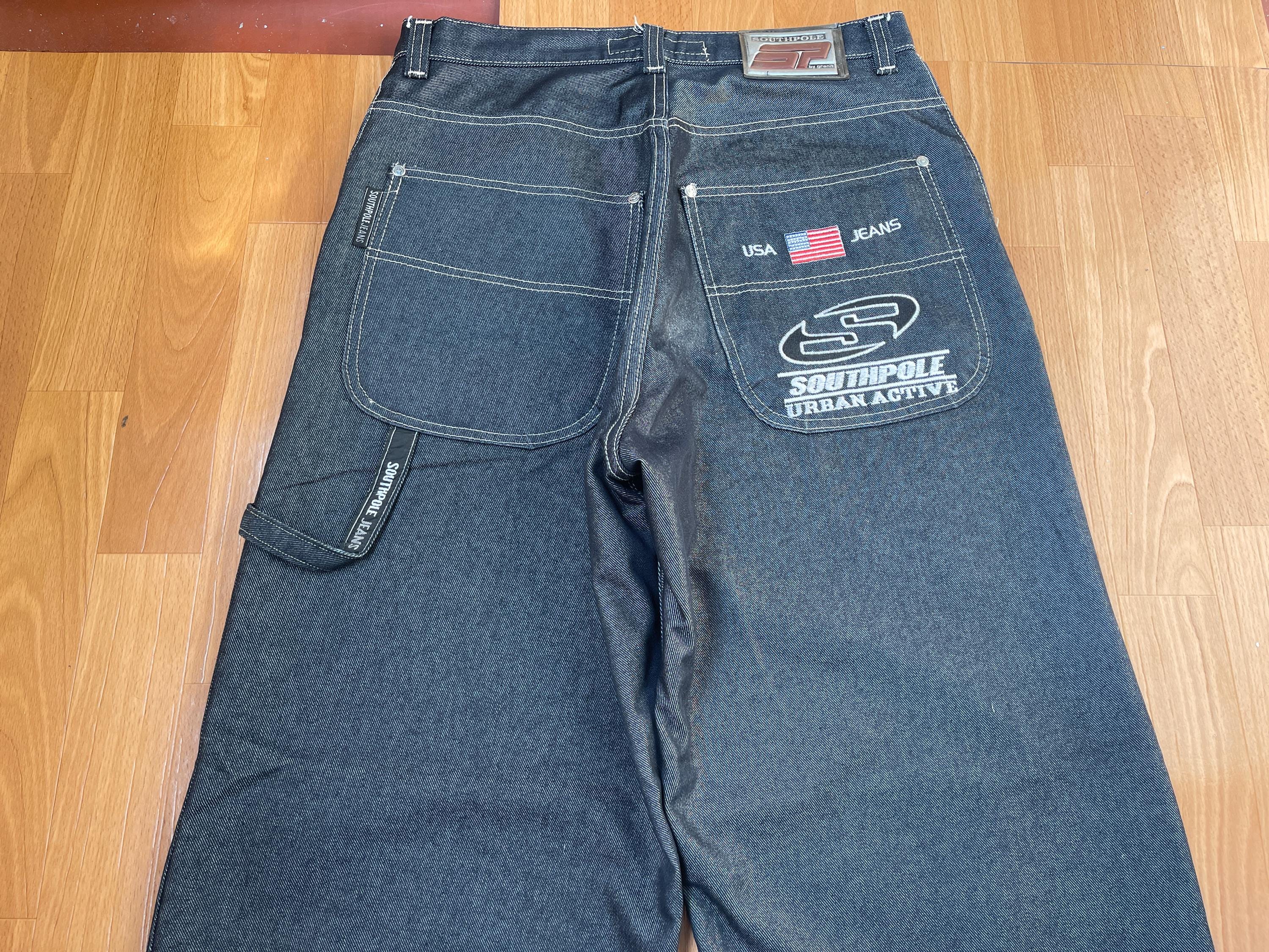 ROCAWEAR デニム HIPHOP sk8 00s southpole Southpole Jeans, Shiny Gray Vintage Baggy Jeans, Silver Metallic