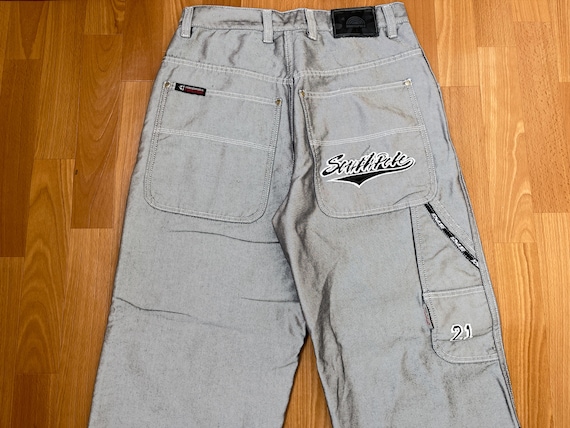 Southpole Jeans, Shiny Gray Vintage Baggy Jeans, Silver Metallic