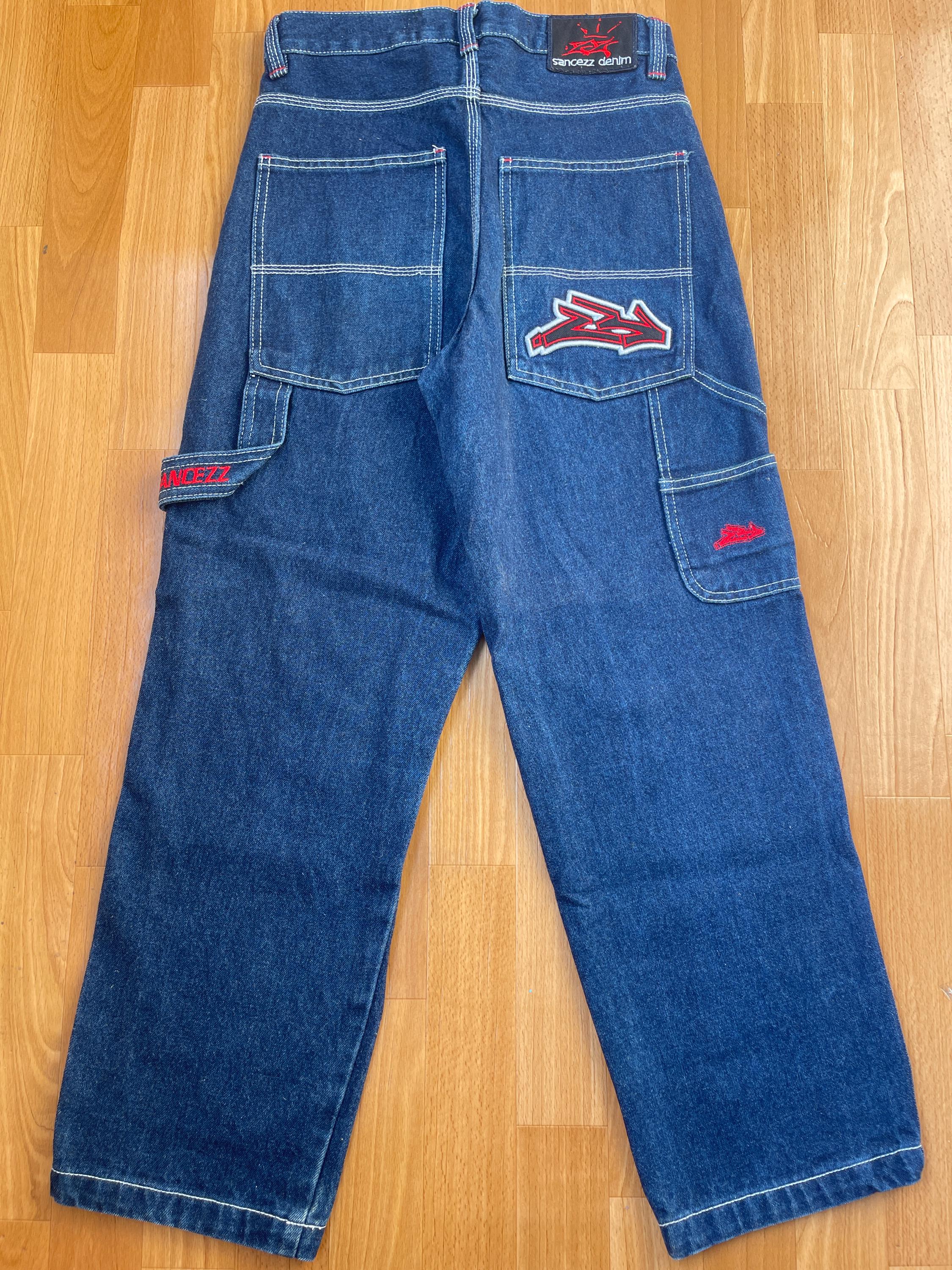 Sancezz Jeans, Blue Vintage Baggy Jeans, Carpenter Loose, 90s Hip
