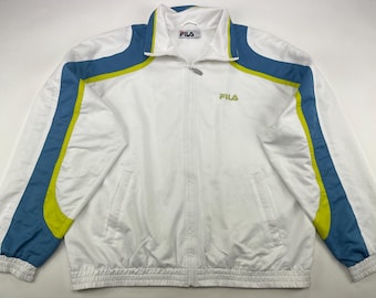 Veste FILA, blanc, haut de survêtement vintage, vêtements hip hop des années 90, hip-hop des années 1990, gangsta rap, vieille école, basket streetwear homme taille L Large