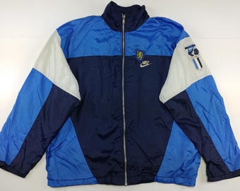 NIKE jacket, vintage blue windbreaker, 90s hip hop clothing, 1990s hip-hop, old school, streetwear, track jacket, gray tag, size M Medium