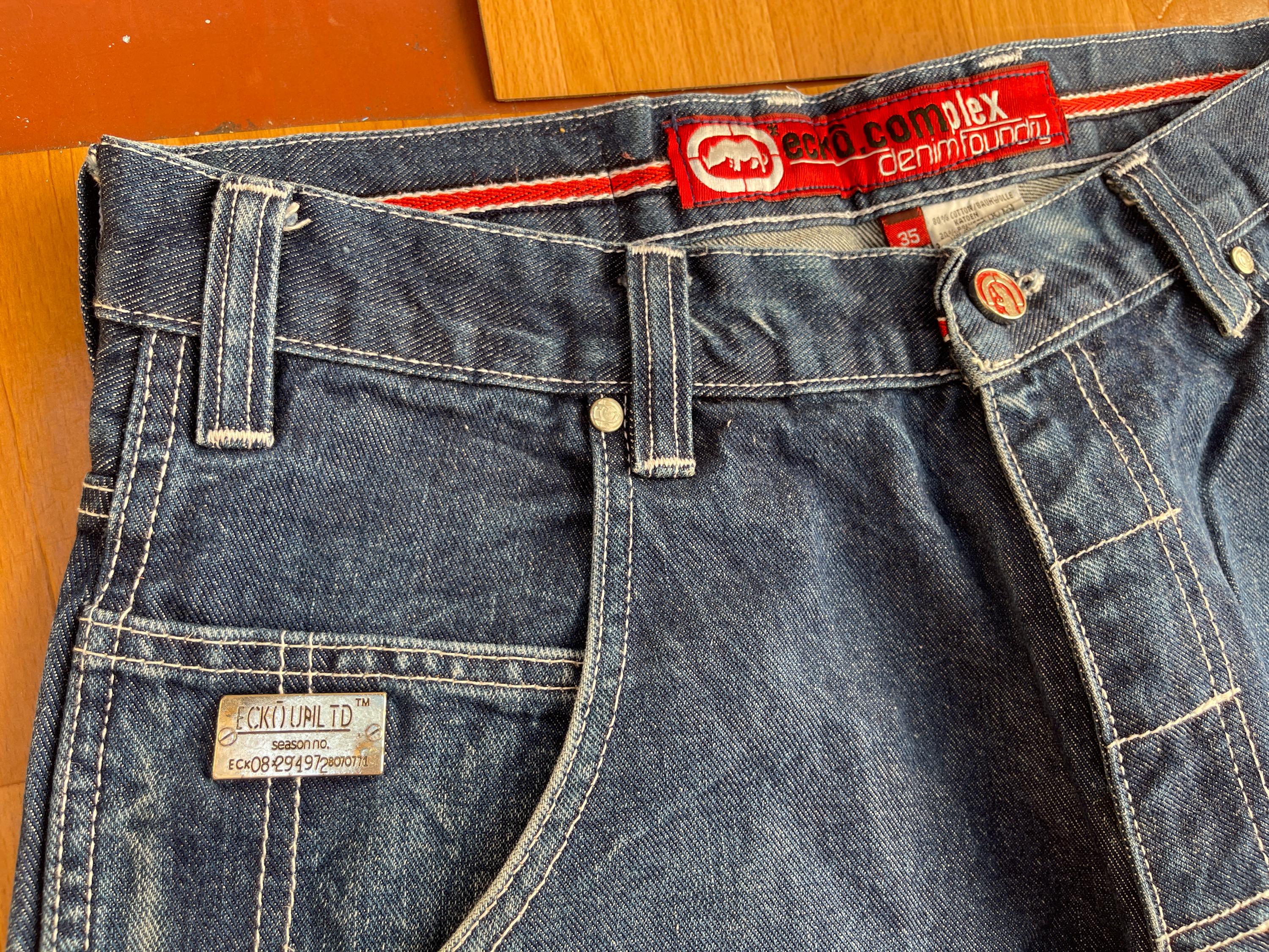 Ecko Unltd Jeans, Blue, Vintage Baggy Pants, 90s Hip Hop Clothing Ecko Unltd Jeans, Blue, Vintage Baggy Pants, 90s Hip Hop Clothing