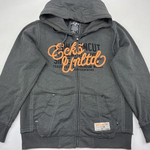 ECKO UNLTD hoodie, gray, vintage hip hop sweatshirt 90s hip hop clothing 1990s hip-hop, graffiti, old school streetwear, mens size S Small