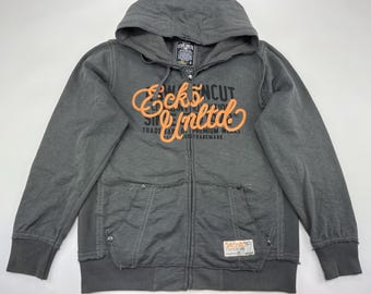 ECKO UNLTD hoodie, gray, vintage hip hop sweatshirt 90s hip hop clothing 1990s hip-hop, graffiti, old school streetwear, mens size S Small