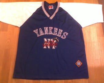 Chemise de baseball vintage en jersey des Yankees de New York de la MLB des années 90, vêtements hip-hop des années 90, t-shirt hip hop des années 90, Yankees noirs, rap pour hommes taille L large