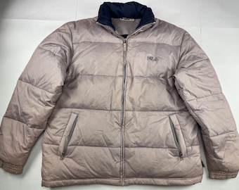 FILA jacket, gray down vintage puffer jacket, 90s hip hop clothing, 1990s hip-hop, parka, rap, puff, old school, streetwear, size L Large