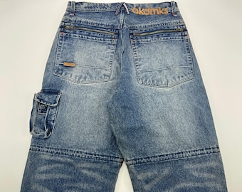Akademiks jeans, blue, vintage baggy pants, 90s hip hop clothing, 1990s hip-hop, old school, streetwear, gangsta rap, OG, mens size W 32