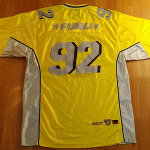 FUBU jersey, yellow, vintage hip hop t-shirt, 90s hip-hop clothing, 1990s hip hop shirt, OG, 05 Series, gangsta rap streetwear size L Large