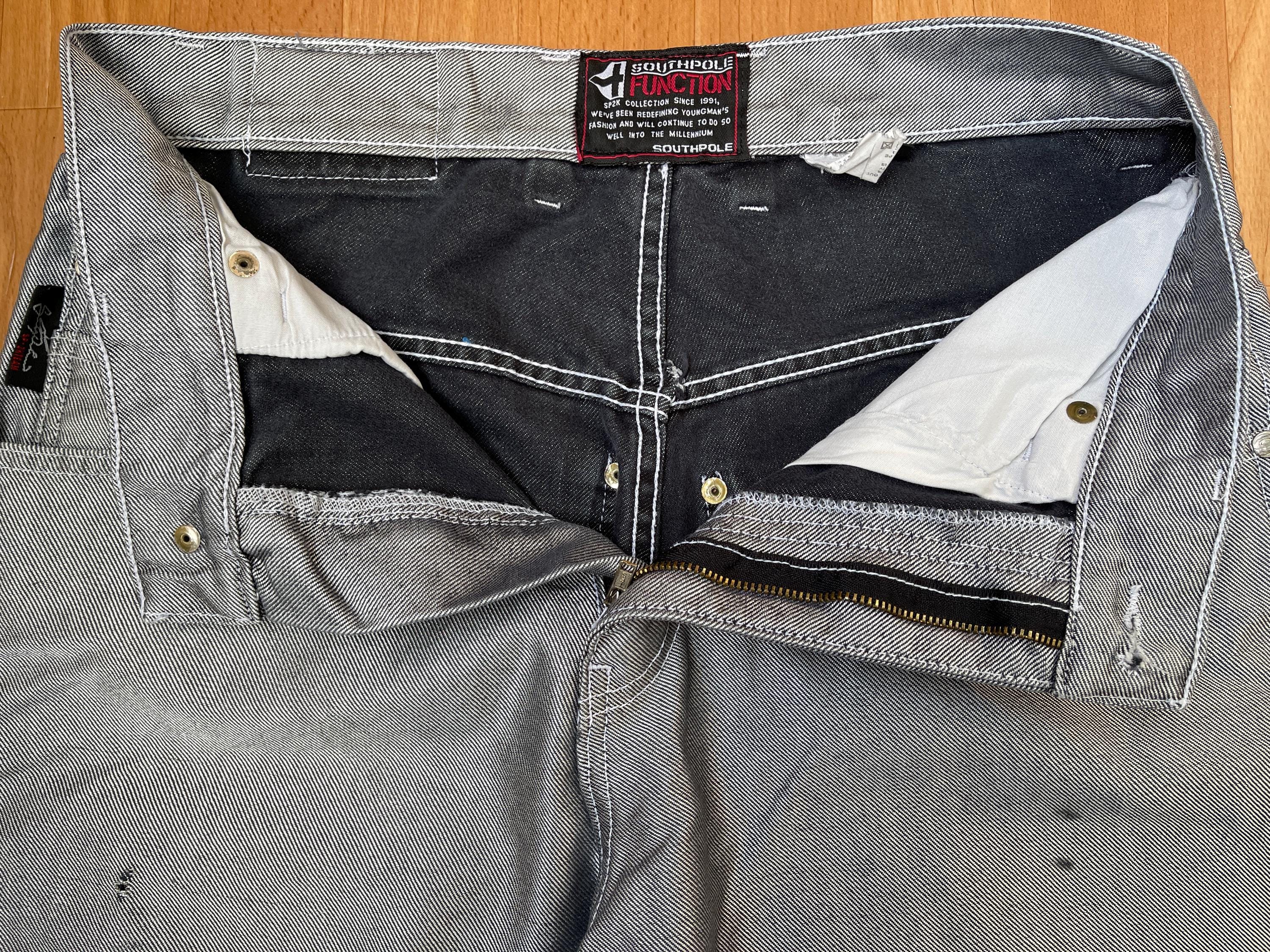 SOUTH POLE グレー ストレートデニム90s Southpole Jeans, Shiny Gray Vintage Baggy Jeans, Silver Metallic