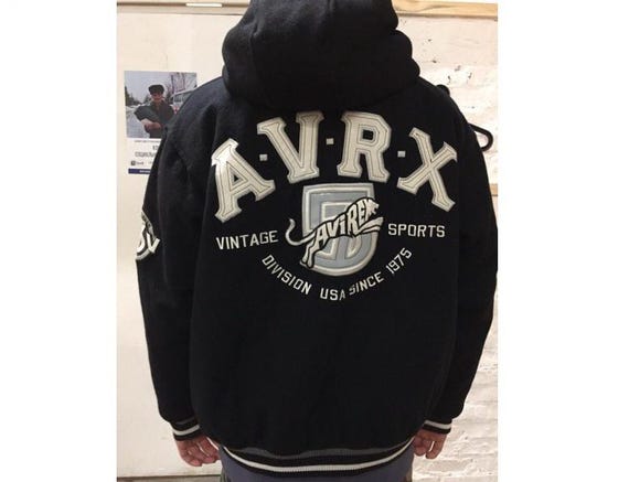 AVIREX jacket, black, vintage coat, 90s old school hip-hop clothing, college jacket, old school streetwear, skater, rap, Y2K, men's size XL