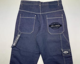 Vaqueros FUBU, vaqueros holgados vintage azules, corte holgado estilo carpintero, hip hop de los 90, pantalones de hip-hop de los 90, estilo clásico, ropa urbana de rap Y2K, talla skater W 34