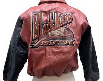 AVIREX leather jacket, Black Lions vintage varsity coat 90s hip hop mens size XS