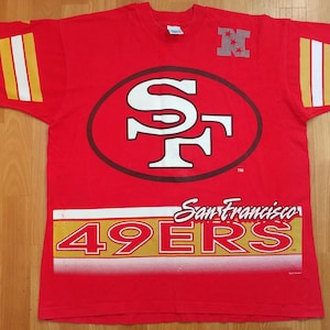 NFL San Francisco 49ers t-shirt, 1994 football jersey, vintage red cotton shirt jacket, 90s hip-hop clothing, 1990s, size XL Made in USA