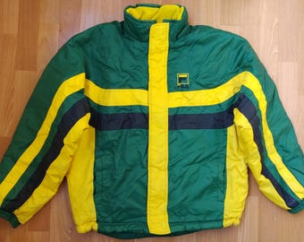 Chaqueta FILA, cortavientos de nailon vintage verde, ropa de hip-hop de los 90, ropa urbana de la vieja escuela, parka bomber de hip-hop de los 90, talla S pequeña