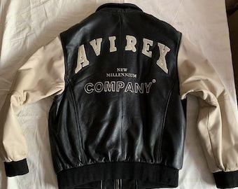 AVIREX leather jacket, vintage New Millennium, 90s hip hop clothing, 1990s hip-hop, vintage, old school, rap, streetwear, mens size M Medium