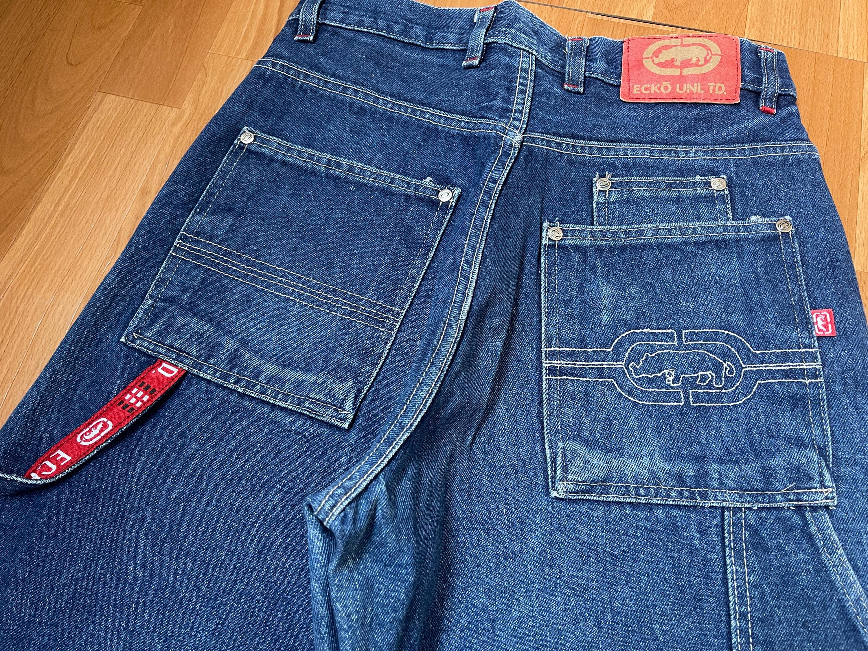 Ecko Unltd Jeans, Blue, Vintage Baggy Pants, 90s Hip Hop Clothing
