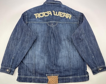 Chaqueta Rocawear, azul, chaqueta vaquera vintage Roca Wear, ropa hip hop de los 90, hip hop de los 90, old school, streetwear, talla L para hombre