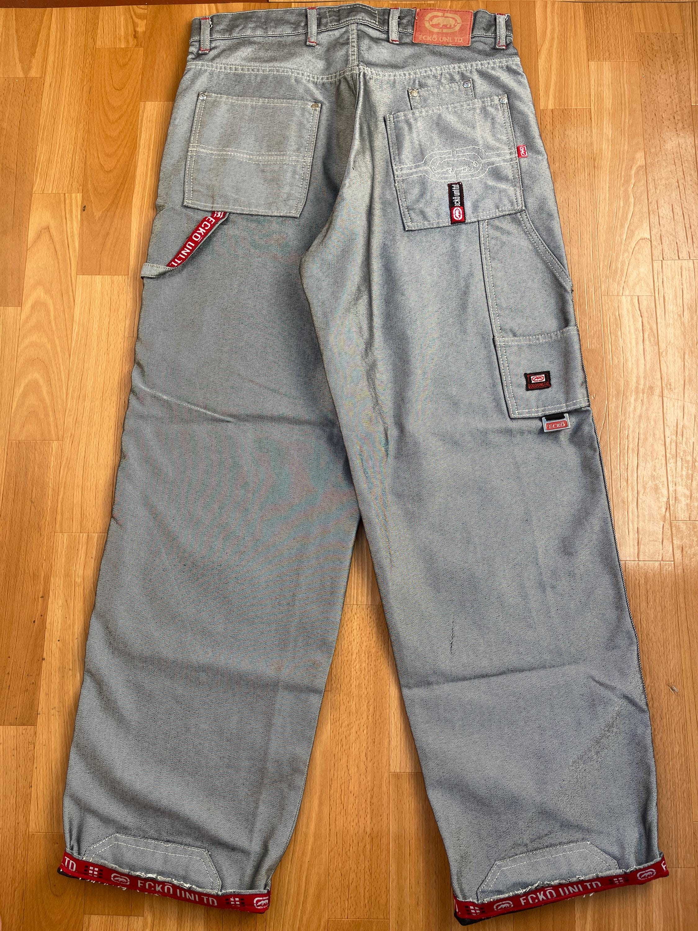 Ecko Unltd Jeans, Shiny Gray Vintage Baggy Jeans, Silver Metallic