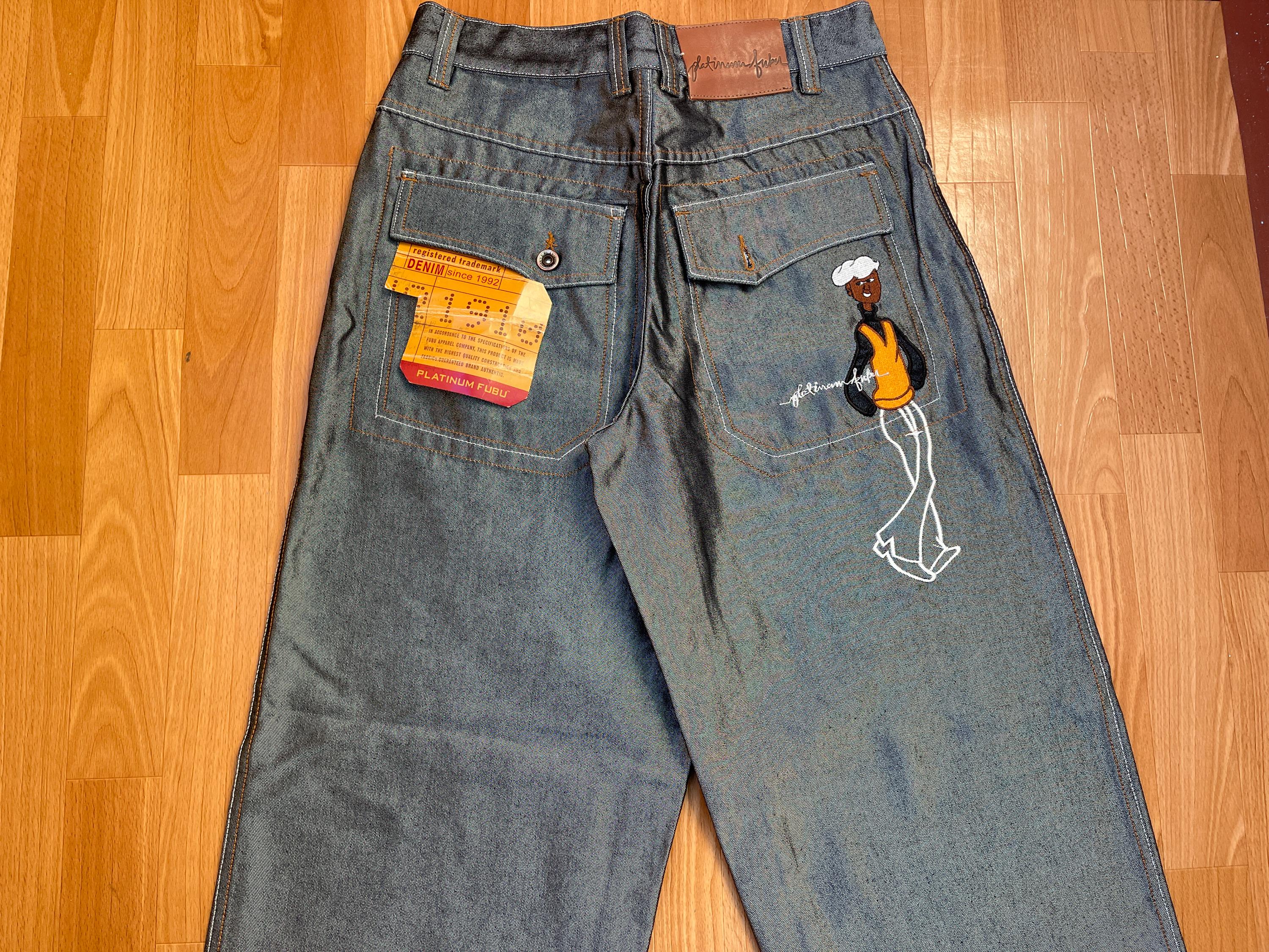 FUBU Jeans, Shiny Gray, Vintage Baggy Jeans, Silver, Metallic, Fat