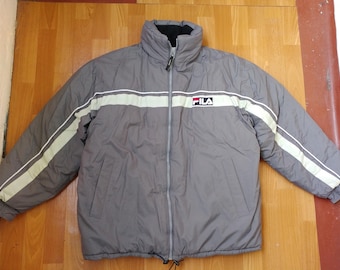 FILA jacket, vintage puffer jacket of 90s hip-hop clothing, old school 1990s hip hop, gray parka, gangsta rap, mens size XL