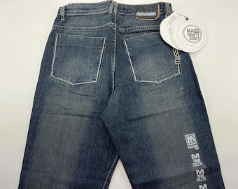 Mass DNM jeans, blue, vintage baggy jeans, 90s hip hop clothing, 1990s hip-hop pants, rap, old school, streetwear, skater, mens size W 34