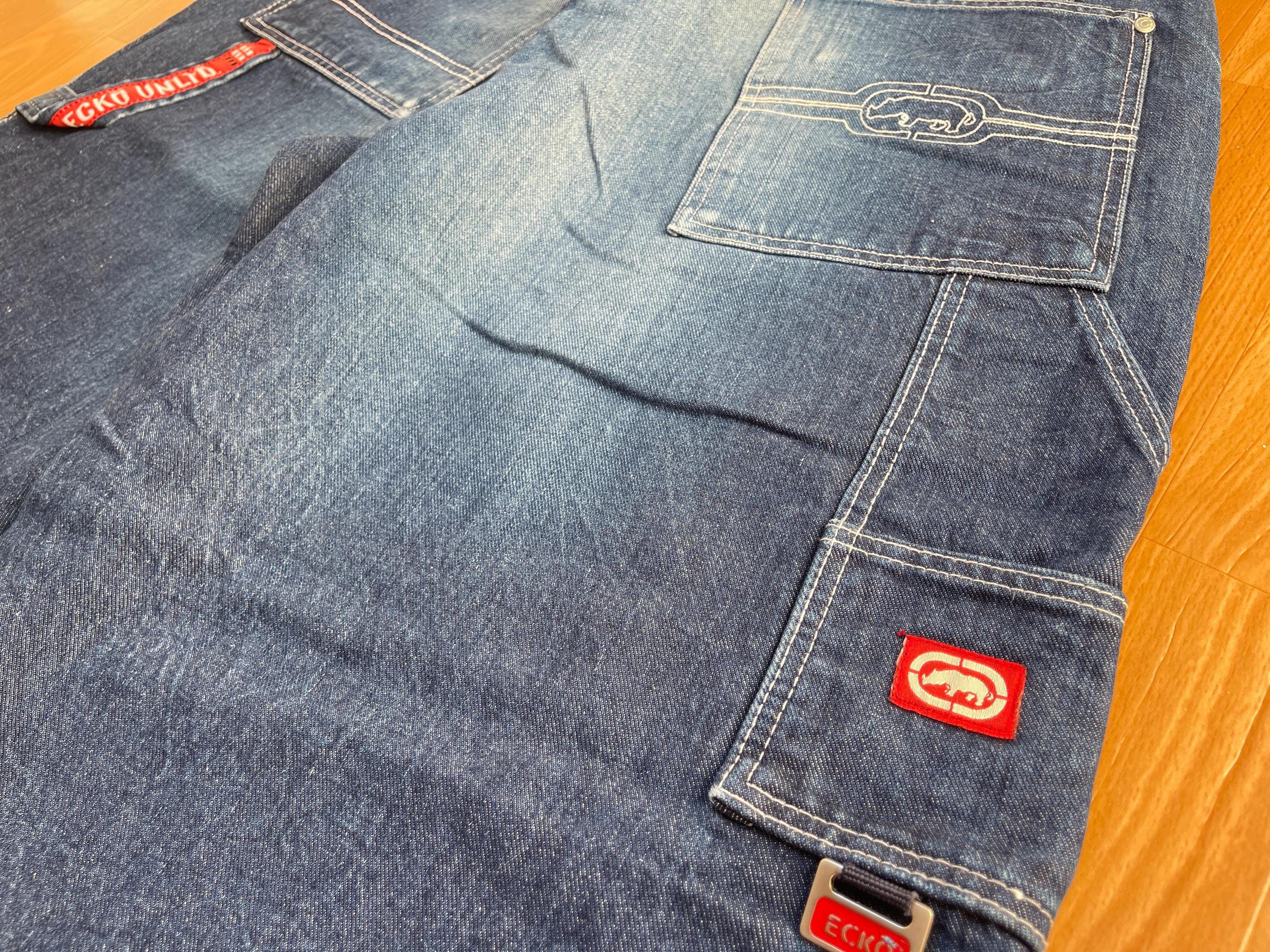 Ecko Unltd Jeans, Blue, Vintage Baggy Pants, 90s Hip Hop Clothing Ecko Unltd Jeans, Blue, Vintage Baggy Pants, 90s Hip Hop Clothing