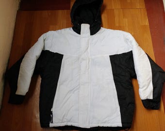 FILA Tech-jas, vintage nylon windjack van hiphopkleding uit de jaren 90, old school hiphop uit de jaren 90, witte parka, gangstarap, maat L Large