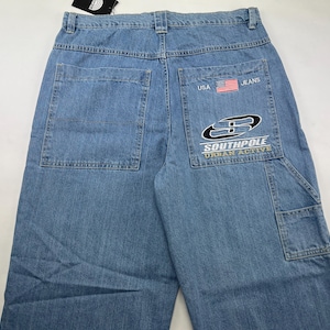 Jeans Southpole, jeans baggy vintage, vêtements hip hop des années 90, pantalon hip-hop des années 1990, pôle Sud, cadavres d&#39;animaux, vieille école, taille homme W 32 W 34 NWT