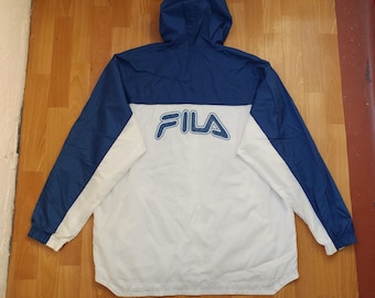 Giacca FILA, giacca a vento vintage in nylon dell'abbigliamento hip-hop degli anni '90, vecchia scuola hip hop anni '90, parka blu, gangsta rap, taglia L Large