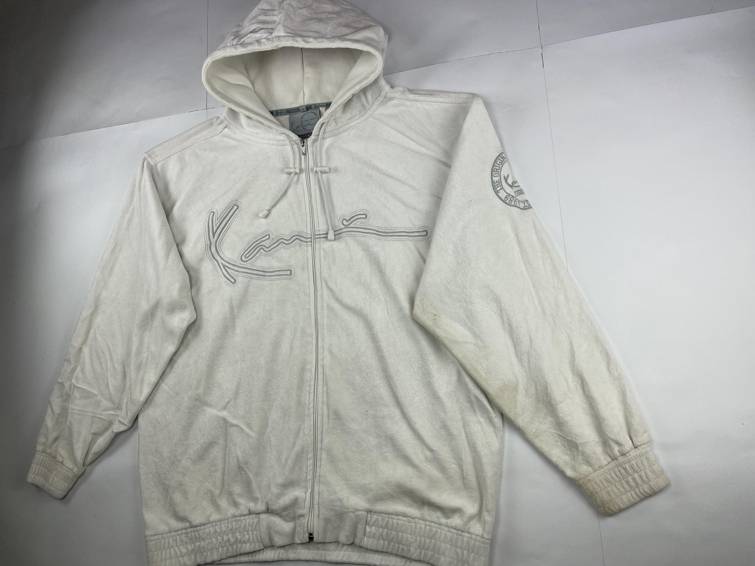 KARL KANI Hoodie, Velour White Vintage Hip Hop Sweatshirt, 90s Hip