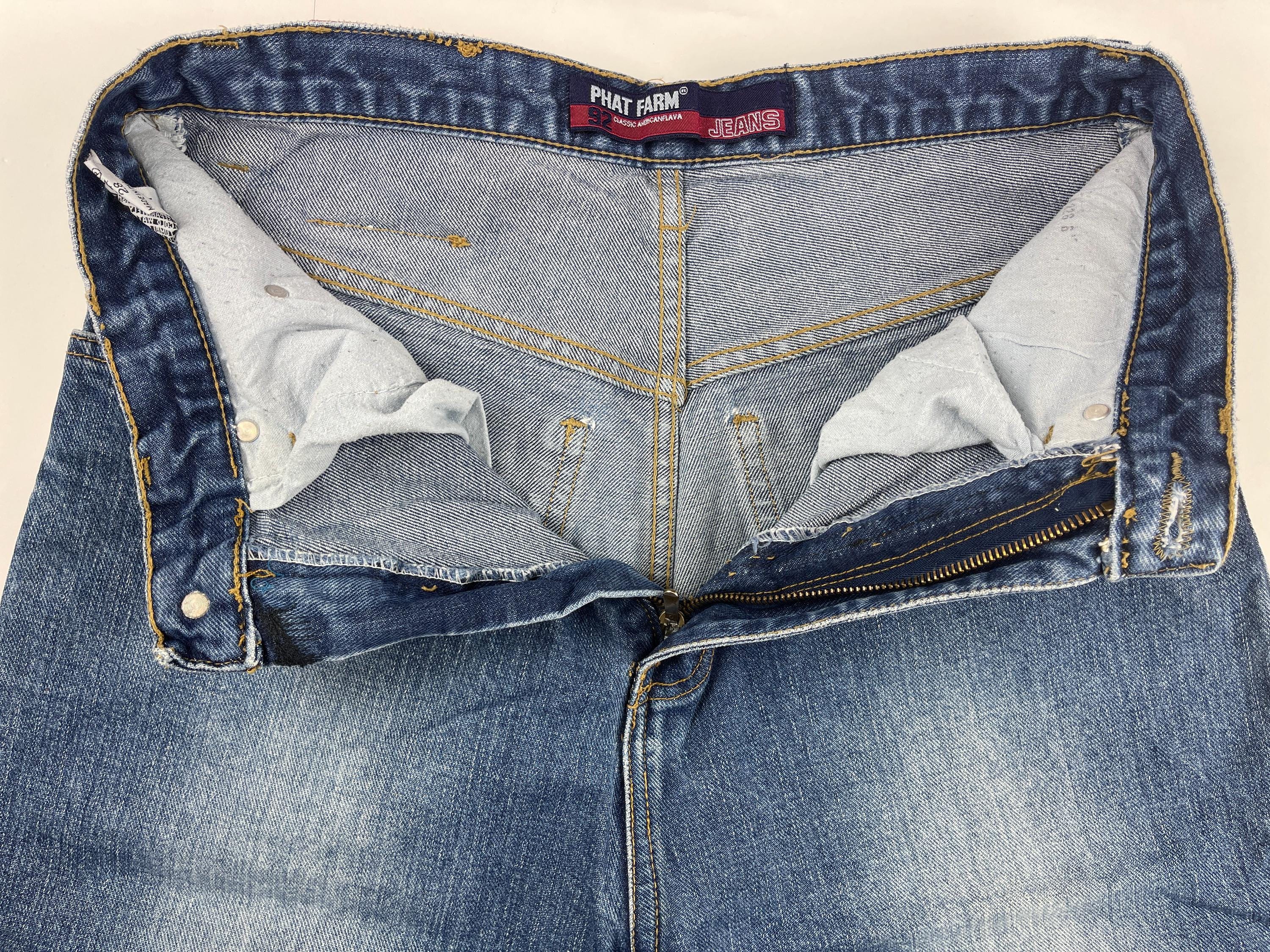Phat Farm Jeans Shorts, Blue Vintage Baggy Jeans, 90s Hip-hop