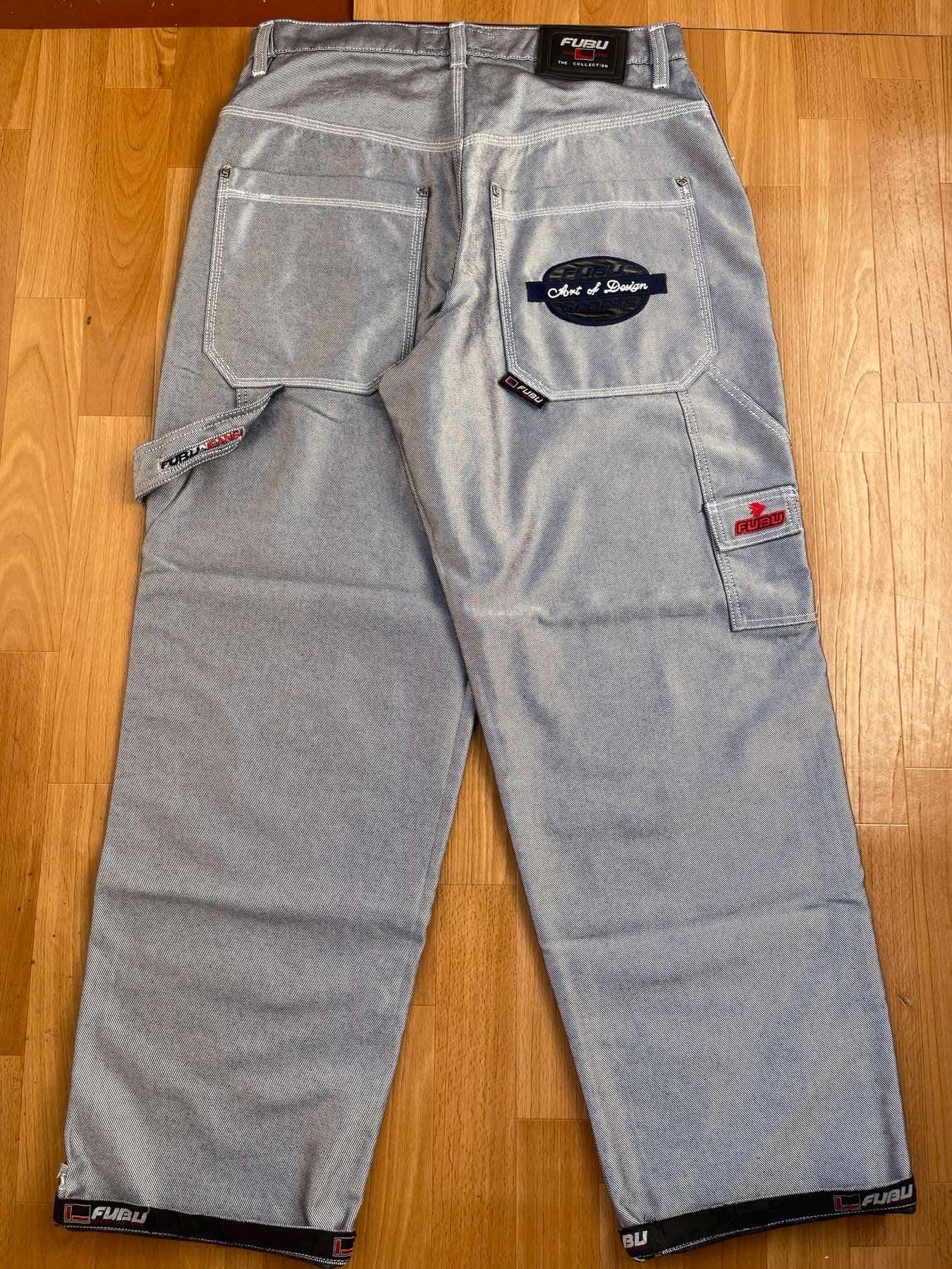 FUBU Jeans, Shiny Gray Vintage Baggy Jeans, Silver Metallic, 90s
