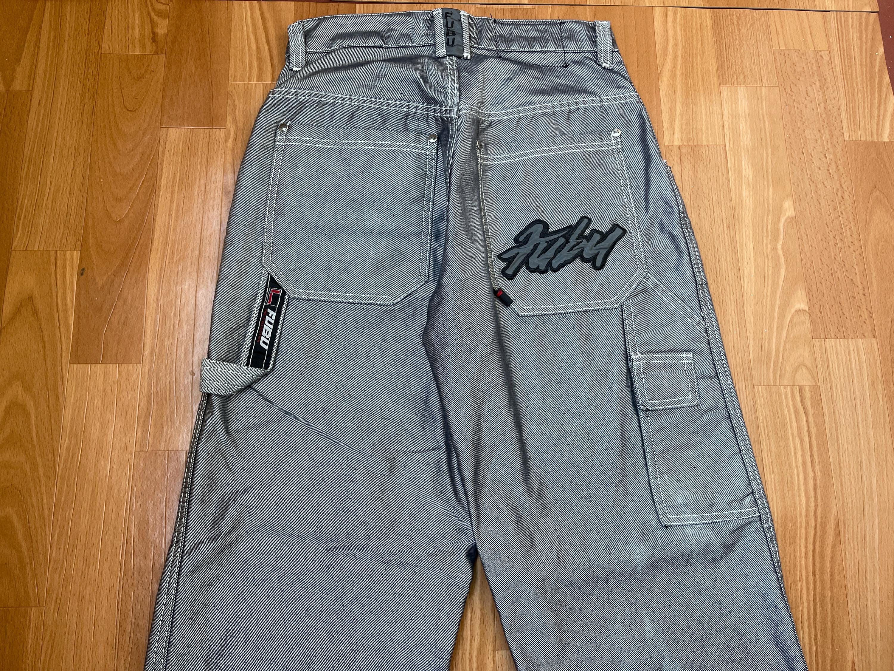 FUBU Jeans, Shiny Gray Vintage Baggy Jeans, Silver Metallic, 90s