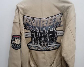 AVIREX leather jacket Black Aces vintage varsity 90s 2000 Y2K mens size XXXL 3XL