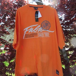 FUBU jersey vintage t-shirt orange shirt of 90s hip-hop clothing, 1990s hip hop shirt, OG, gangsta rap, size xl, new NWT